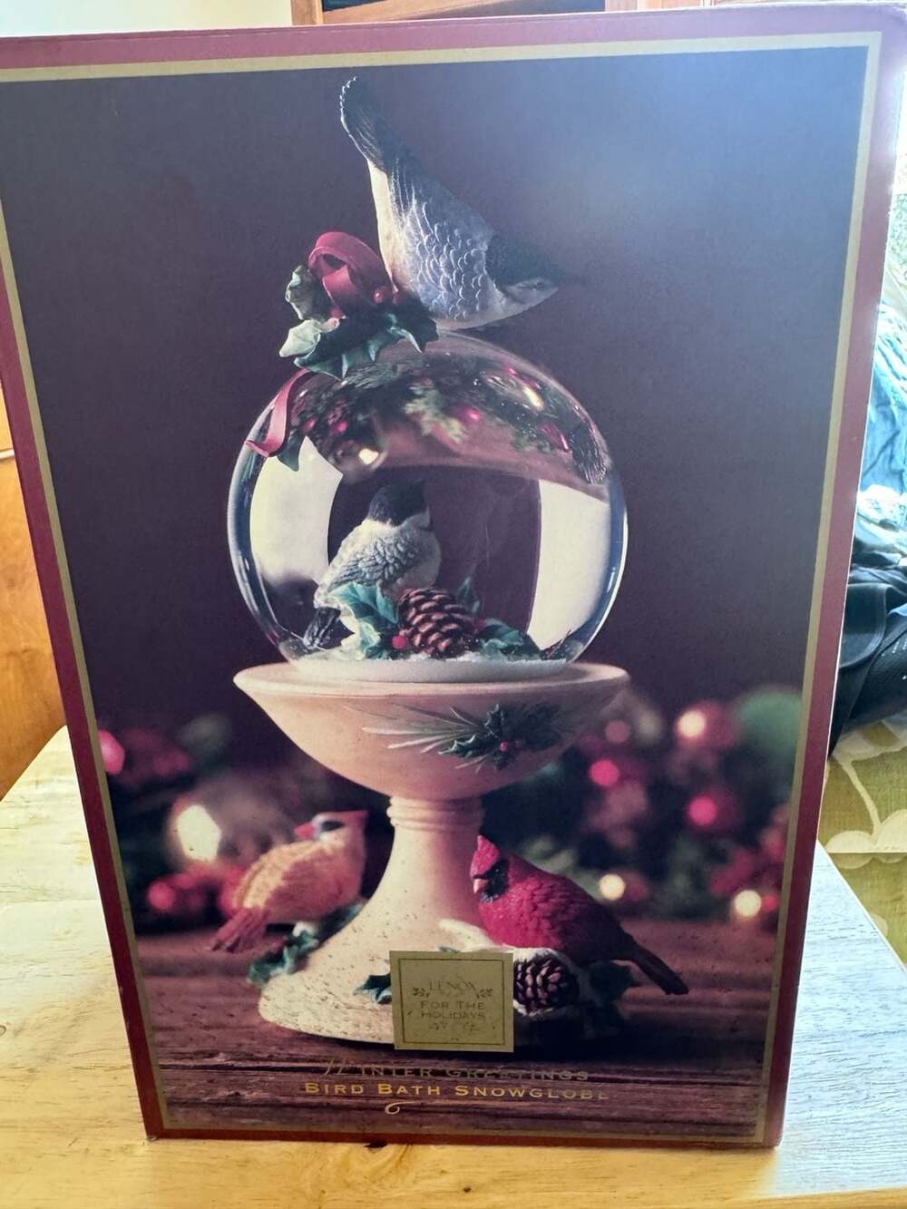 New in original box Lenox Winter Greetings Musical Bird Bath Snow Globe